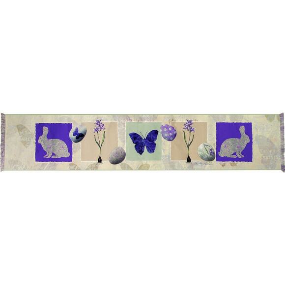 Easter Egg Butterfly Rejoice Table Runner Topper Bunny Rabbit Fringed Edge NEW - Picture 1 of 4